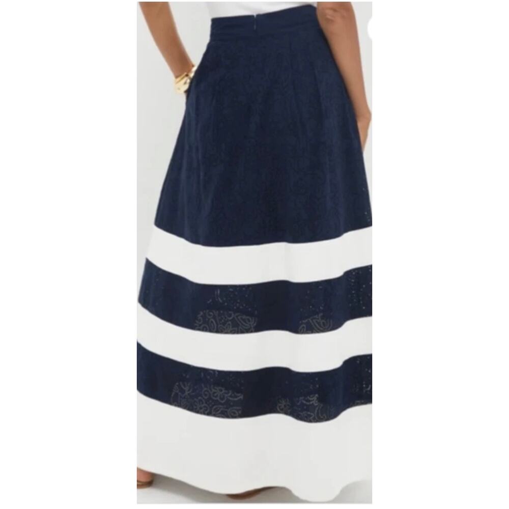 Tuckernuck Stripe Eyelet Pocket Maxi Skirt Navy Blue White Size Small NEW - Picture 3 of 14